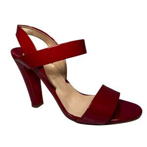 Christian Louboutin Red Patent Leather Ankle Strap Block Heel Sandals EU 38.5/8